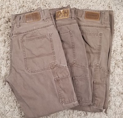 (3) Schmidt Workwear Canvas Pants Carpenter Cargo Pants Outdoors Farm Sz 32x30