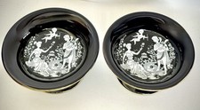 2 Vintage Blue Porcelain Florentine Italy Pedestal Bowls Roman Greek Love Scene