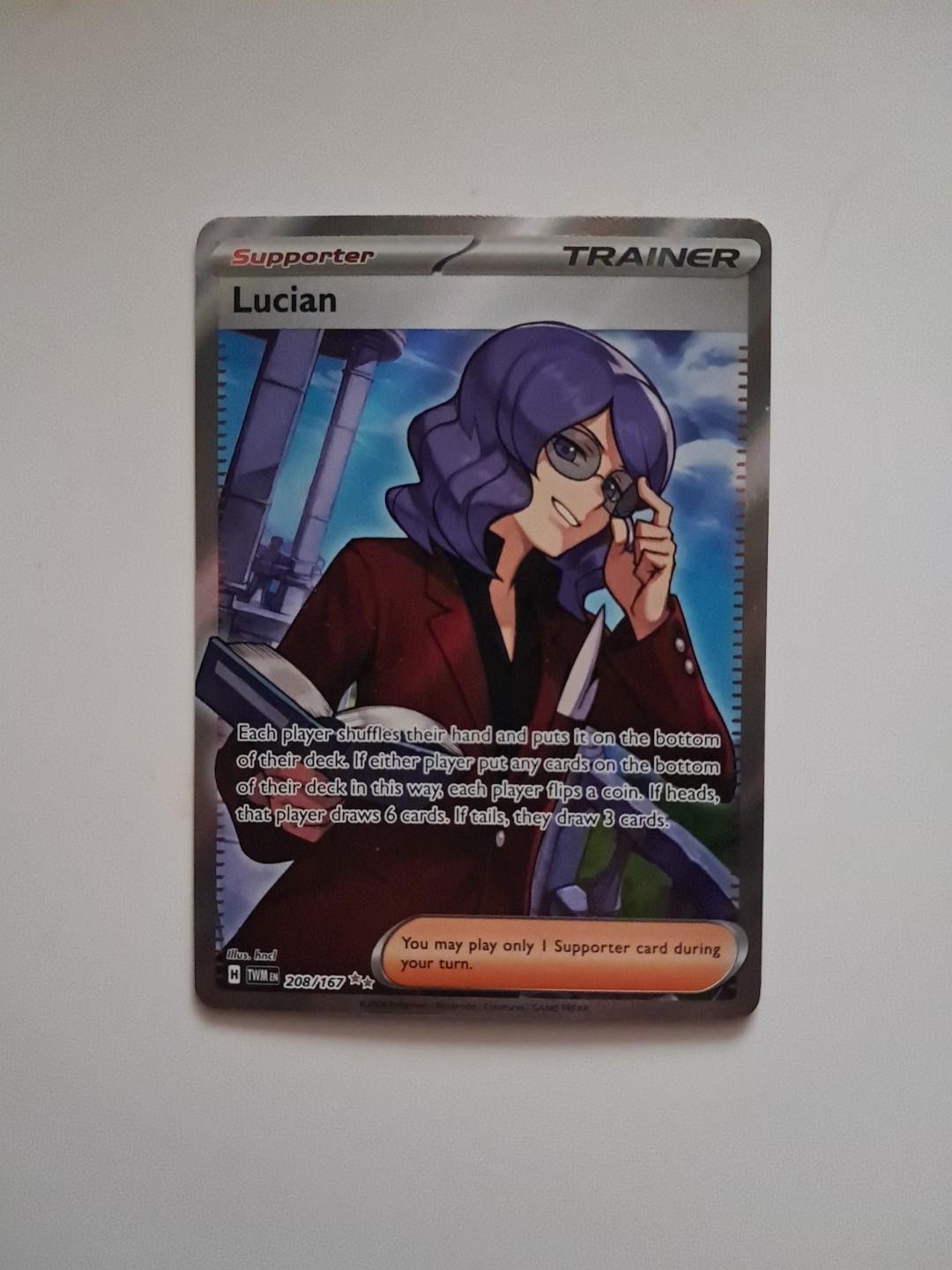 Pokemon TCG Card Lucian #208/167 Holofoil SV 06 Twilight Masquerade NM Trainer