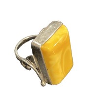 Vintage Large Butterscotch Amber Sterling Silver Ring