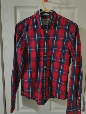 Abercrombie Kids Button Up Shirt XL Muscle Plaid Blue Red Excellent Condition