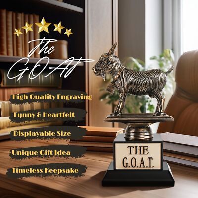 Alpha Awards Goat Trophy - G.O.A.T. - Greatest Of All Time Funny Trophy Award With Option For Custom Plate - Appreciation Gift For Boss, Coworker, FR