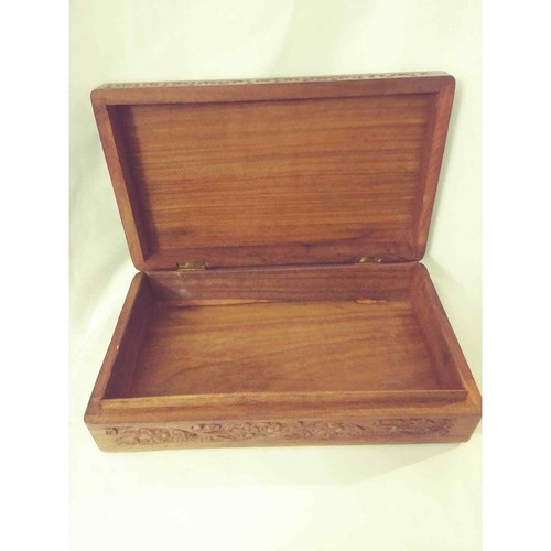 Vintage Floral Carved Wooden Trinket Box Flowers & Gold Leaves Accents Hinged - Picture 5 of 8