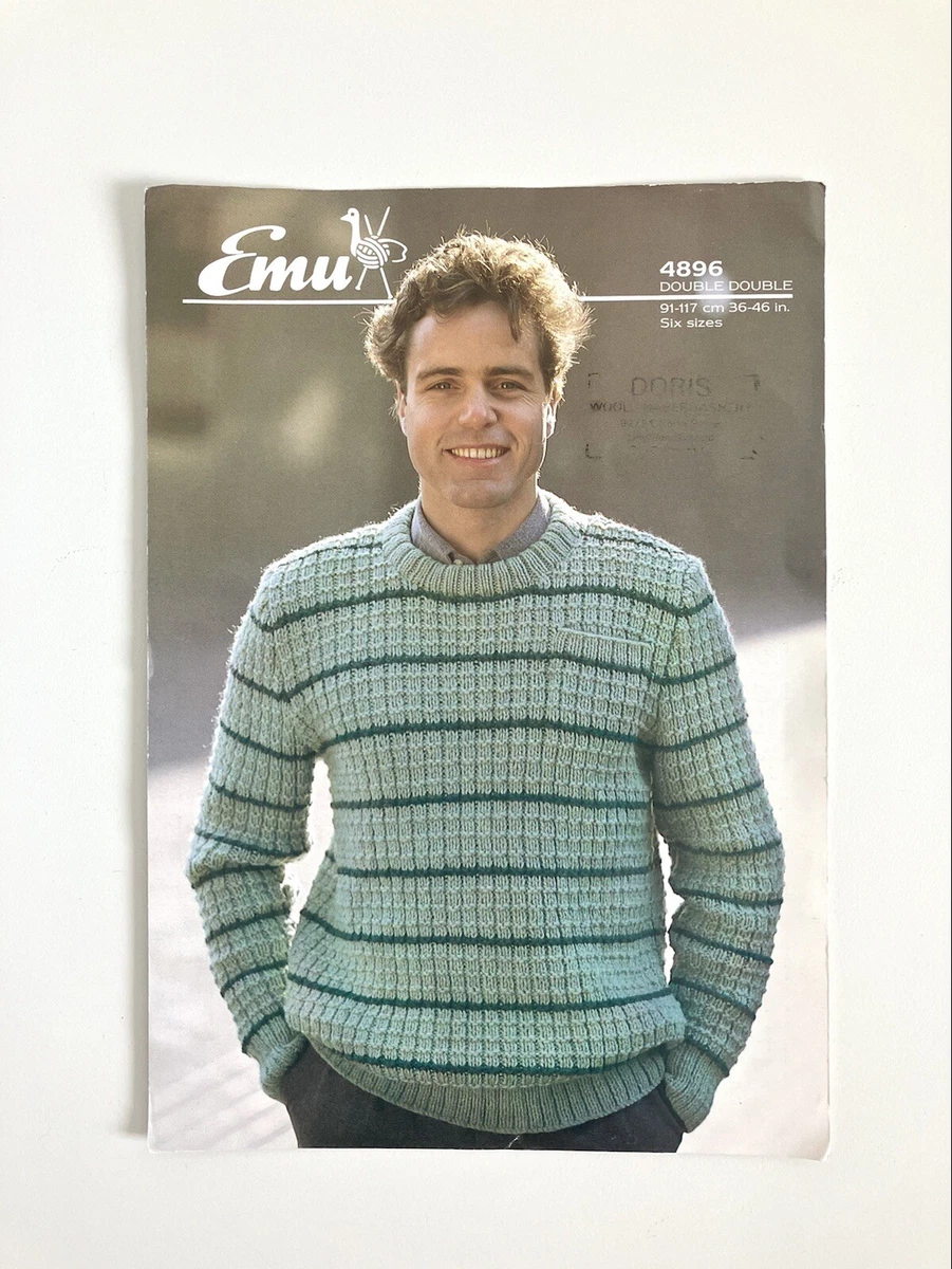 Emu 4896 original vintage instrucciones de punto para hombre suéter patrón de trenza