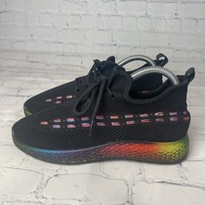 Women's Wanted Women's Streak Rainbow Embroidered Sneakers Black Size US 7.5