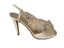 Bridal by Butter Italy Ivory Cream Wedding Shoe Fabric and Feather Flowers 8.5