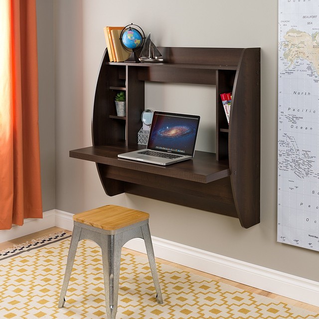 Wall Mounted Designer Floating Desk In Washed Ebony For