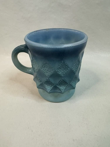 Fire-King Blue Ombre Diamond Pattern Kimberly Coffee Cup Mug Anchor Hocking