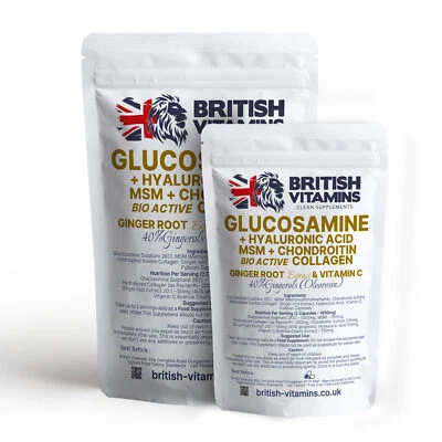 BRITISH VITAMINS Glucosamine Hyaluronic Acid, MSM Collagen Peptan, Chondroitin Natural Vitamin C