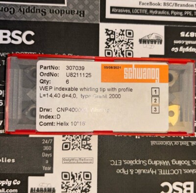 6 X SCHWANOG Carbide Threading Indexable Whirling Tip Insert 307039 CNP400000 X6