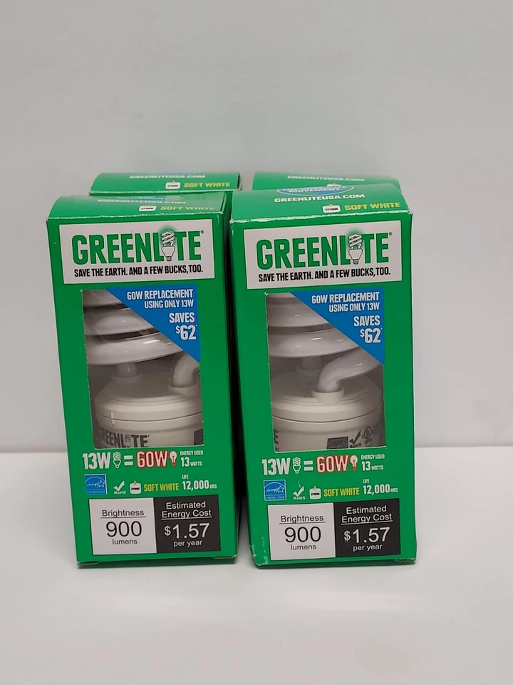 4 PC Greenlite 60W Light Bulbs 13W Soft White 2700K Ultra T2 Spiral Replacement - Image 2 of 4