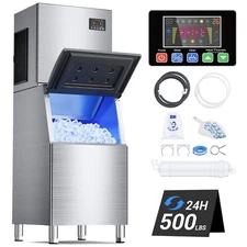 Commercial Ice Maker 500LBS/24h with 350LBS Storage Bin, 132Ice Cubes in 5-15min