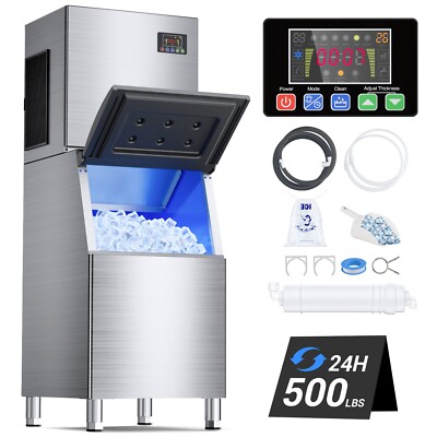 Commercial Ice Maker 500LBS/24h with 350LBS Storage Bin, 132Ice Cubes in 5-15min