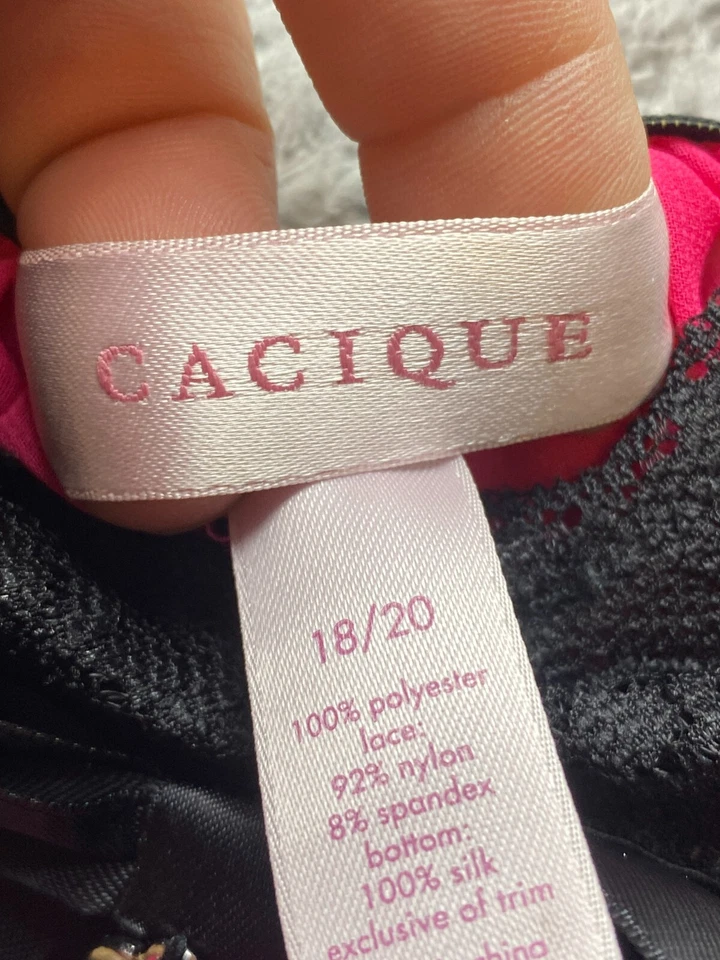 Camisón Cacique Mujer 18/20 Negro Rosa Lencería Nylon Spandex Babydoll Encaje Foto 3 de 4