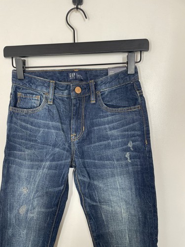 Gap Girls Girlfriend Fit Jeans Distressed Dark Wash Cotton Size 8 Regular - Picture 4 of 8