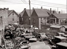 1936 MILWAUKIE NEIGHBORHOOD FORD DODGE BUICK CHEVROLET  JUNK CARS 5x7 REPRINT