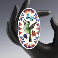 NATIVE AMERICAN ZUNI STERLING SILVER & INLAY HUMMINGBIRD RING BY QUINTIN QUAM
