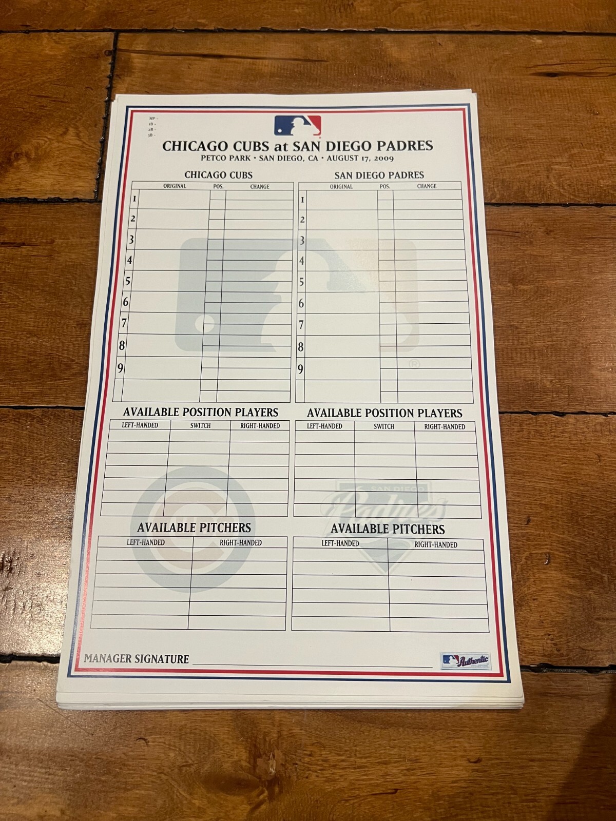 8/17/2009 UNUSED CHICAGO CUBS V SAN DIEGO PADRES LINEUP LINE UP CARD RARE