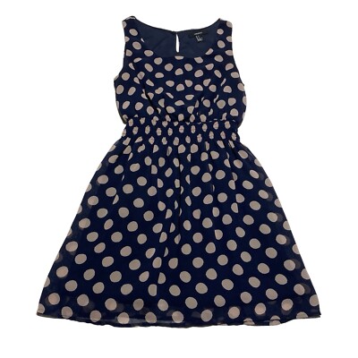 Forever 21 Navy Blue & Brown Polka Dot Sleeveless Mini Dress