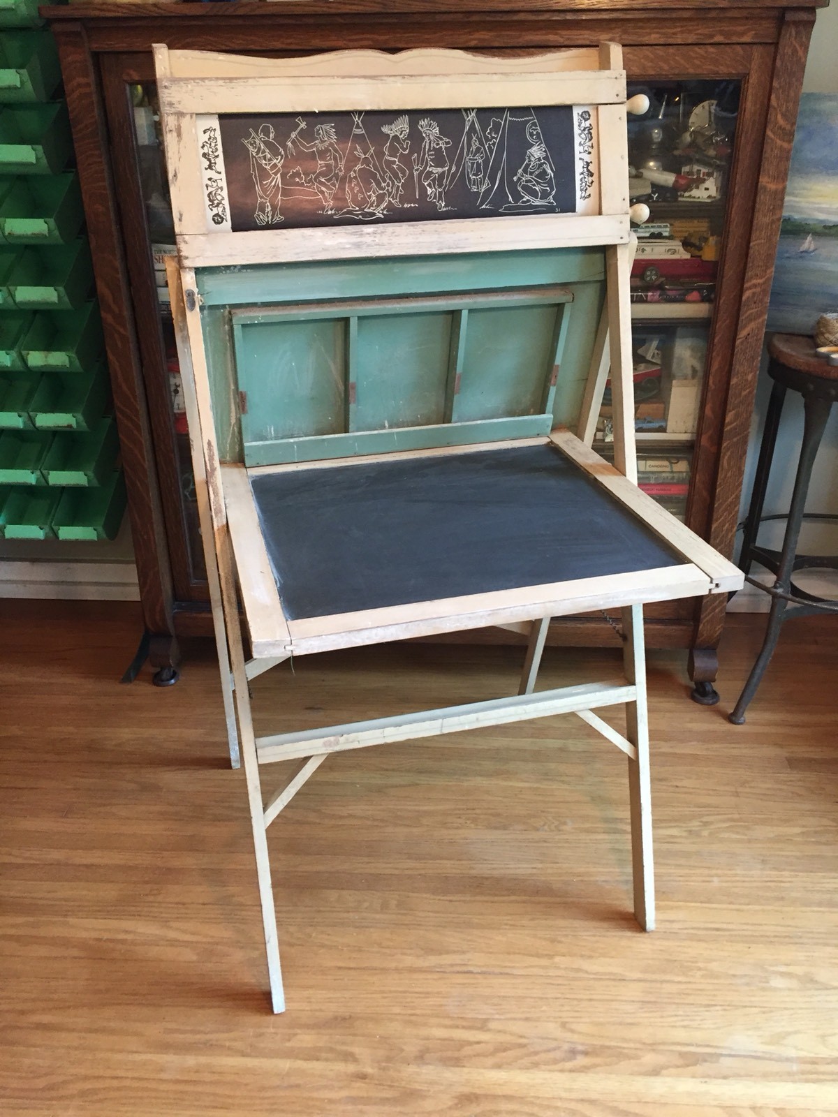 Antique Slate Chalk Board & Scroll Desk Teaching Aid Folding Western New York eBay