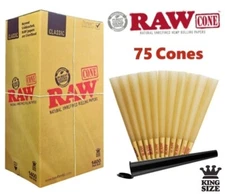 Authentic RAW Classic King Size Pre-Rolled Cones 75 Pack & Lighter US