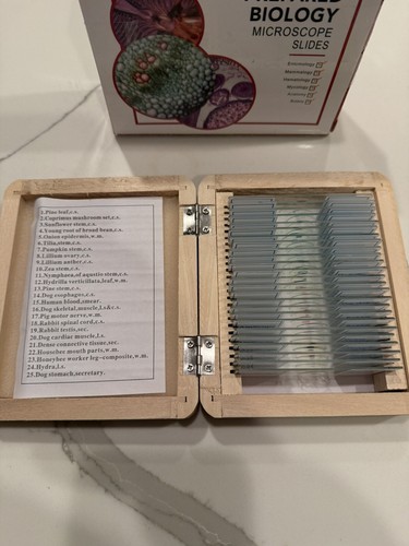 AmScope 25 Prepared Biology Microscope Slides Etymology Hematology NEW Open Box - Picture 2 of 2