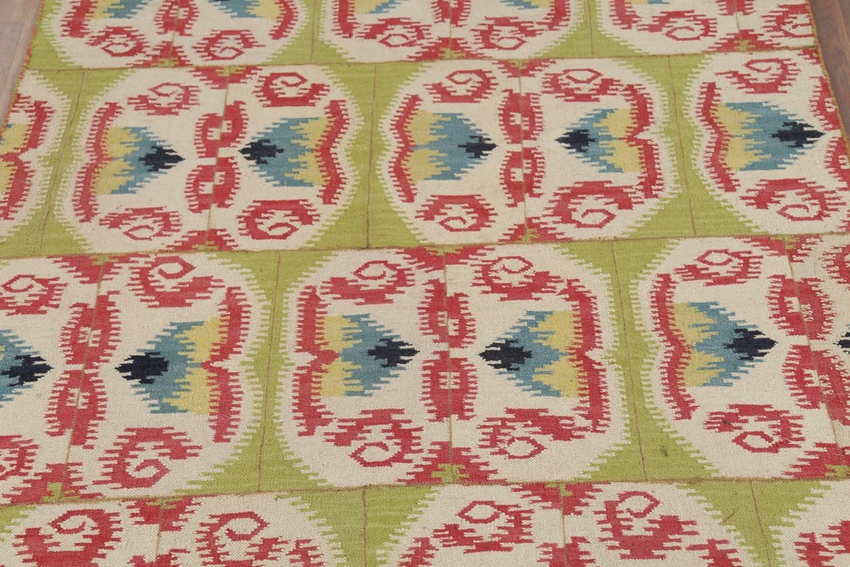 Modern Geometric 双面 Kilim Kelim 地毯羊毛 6x9 英尺 — 第 4/4 张图片