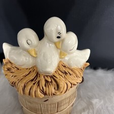 VTG  Mold Ducklings Duck Ceramic Lid Candy Di...