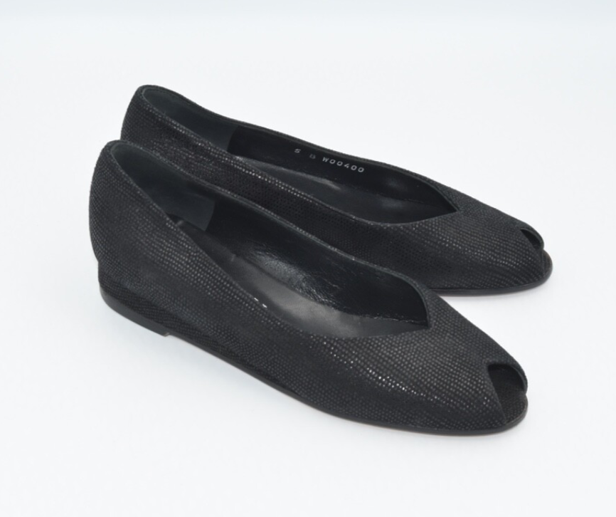 SAOLA BRUNO MAGLI Parma punta aperta zeppa tacco 1" nero scamosciato tomaia suola in pelle 5B