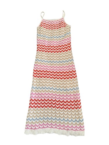 Rachel Zoe Crochet Maxi Dress Womens Medium Zig Zag Colorful Festival Beach - Picture 2 of 5