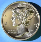 1916 MERCURY DIME TRIBUTE 2 TROY OUNCE .999 FINE SILVER INTAGLIO MINT 39MM