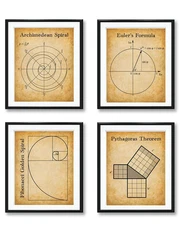 Math Art Prints - Archimedean Spiral, Euler'S Formula, Fibonacci Golden Spiral, 