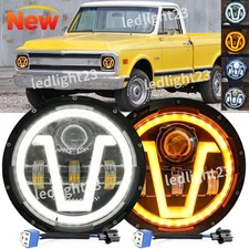 Fit Chevy C10 C20 C30 G10 G20 K10 Halo 7"Round Led Headlight H4-H13 Hi/Lo Bulb