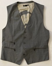 John Varvatos USA Mens Gray Vest Size 42 Zipper Pockets V-Neck