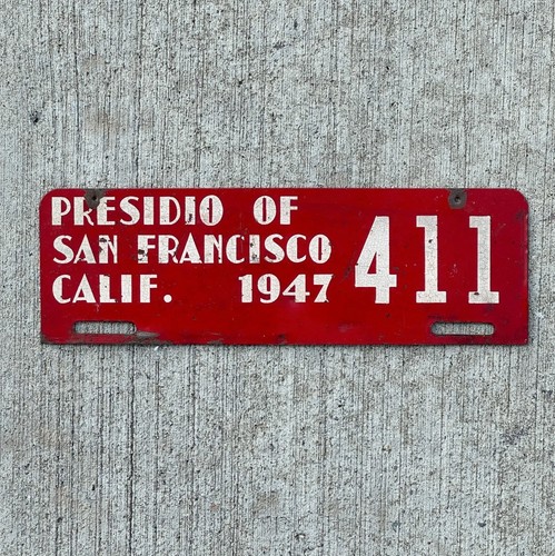 1947 Presidio of San Francisco California License Plate Topper Golden Gate 411