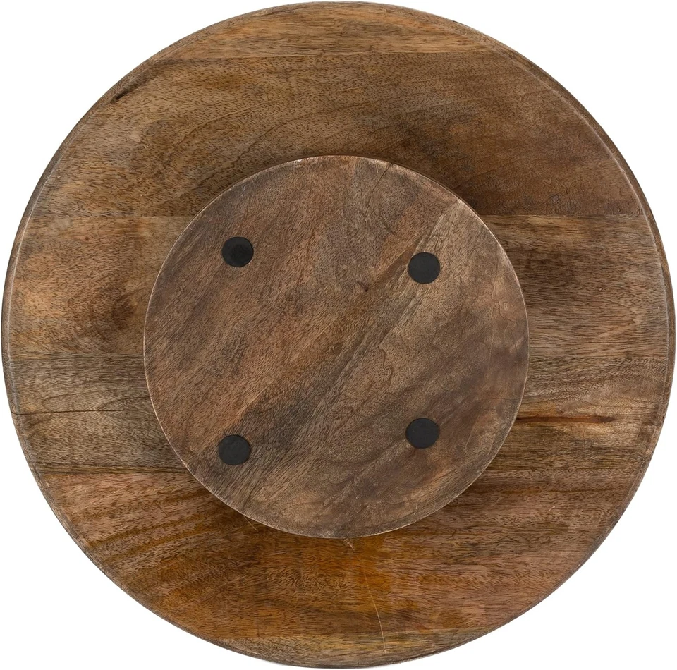 Brand New Metal Inlaid Wood Heritage Lazy Susan 22 Inch Diameter Light Brown - Image 3 of 4