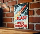 Atomic Age Vintage Futuristic Space Tin Metal Signs Home Décor 8x12