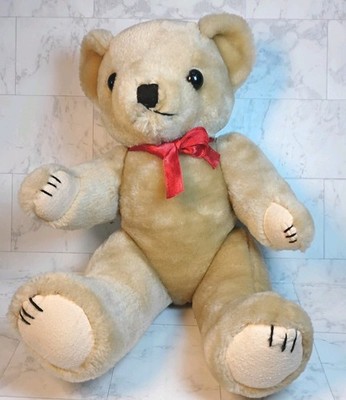 Vintage Salco Harlow Jointed Teddy Bear Cream Plush 17'' Red Bow Stuffed Animal