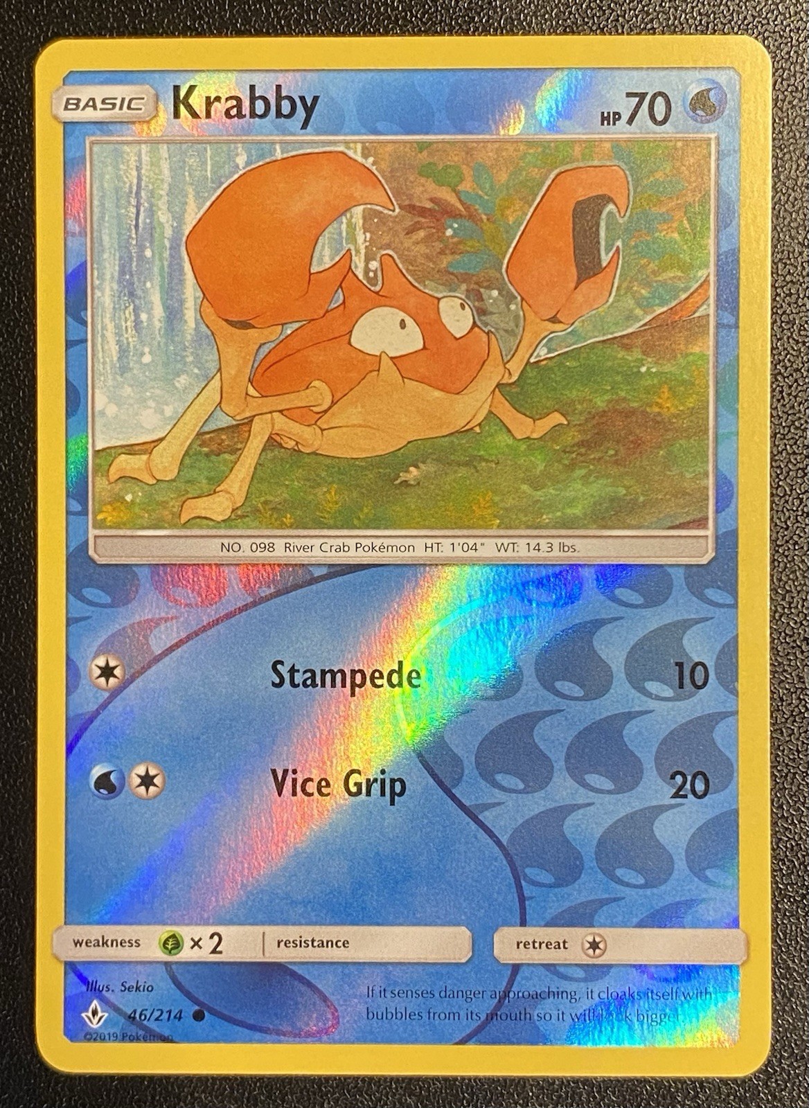 Krabby Reverse Holo Common 46/214 Pokémon TCG Sun & Moon Unbroken Bonds NM