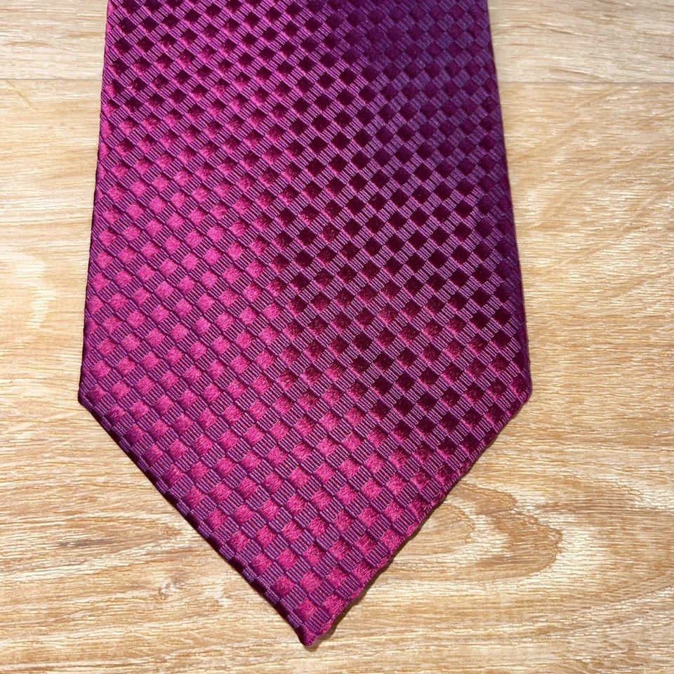 正品古驰 Iridescent 篮子编织粉色紫红色丝绸领带 3.75 宽 — 第 2/4 张图片