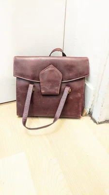Sac à main pochette clutch femme vintage rétro vrai cuir bordeaux année 70/80 - Photo 1/4