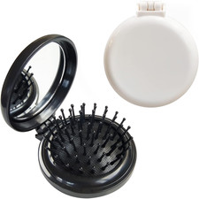 Folding Hair Brush with Mirror for Purse/Pocket,Round Mini Compact Massage Comb