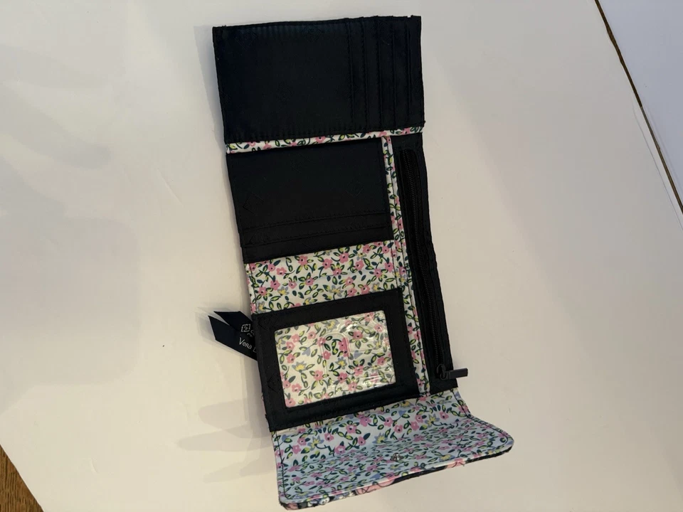 Cartera de mujer Vera Bradley azul marino de algodón con patrón de floración y bloqueo RFID Foto 3 de 4