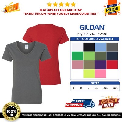 Gildan G5V00L Women's Heavy Cotton Short Sleeve Tshirt Stylish V-Neck T-Shirt