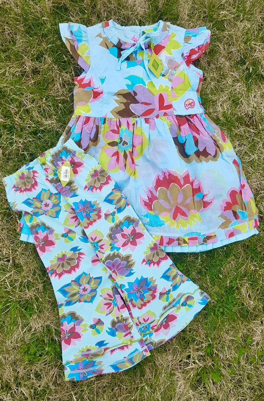 Oilily Girls 2 pc set Multicolor Floral Sleeveless A-Line Dress & pants Size 6