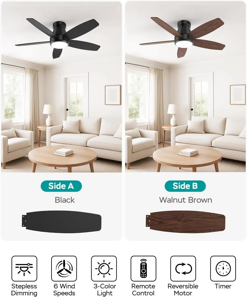 42-Inch Modern Ceiling Fan with Lights & Remote - Quiet & Dimmable Black Design - Image 4 of 4