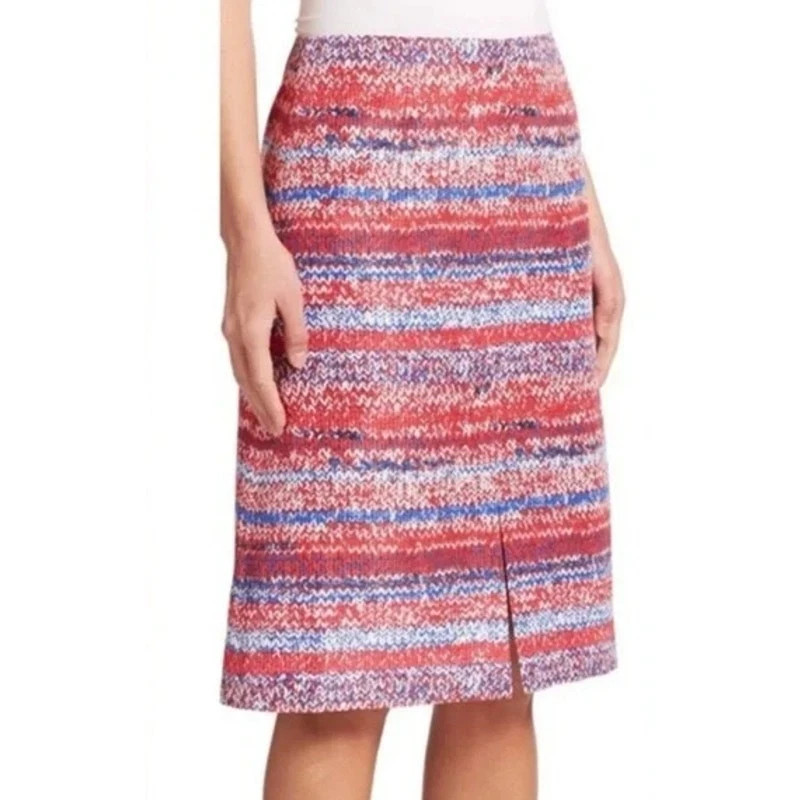 Tory Burch Red Blue Brilliant Mouline A-line Silk Skirt Striped Chevron Sz 2 NWT thumbnail 4