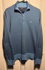 Michael Kors Men's 1/4 Zip Pullover Sweater Blue Textured Knit Cotton Size Large