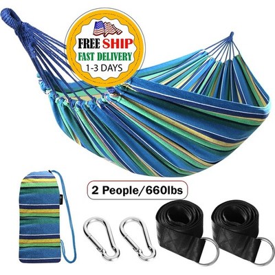 Hamaca Doble Con 2 Correas Para Arboles Hamaca De Lona Suave 660 Lb Verde NEW US