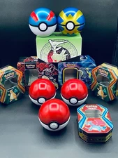 Empty Pokémon TGC Tin and Pokeball Lot
